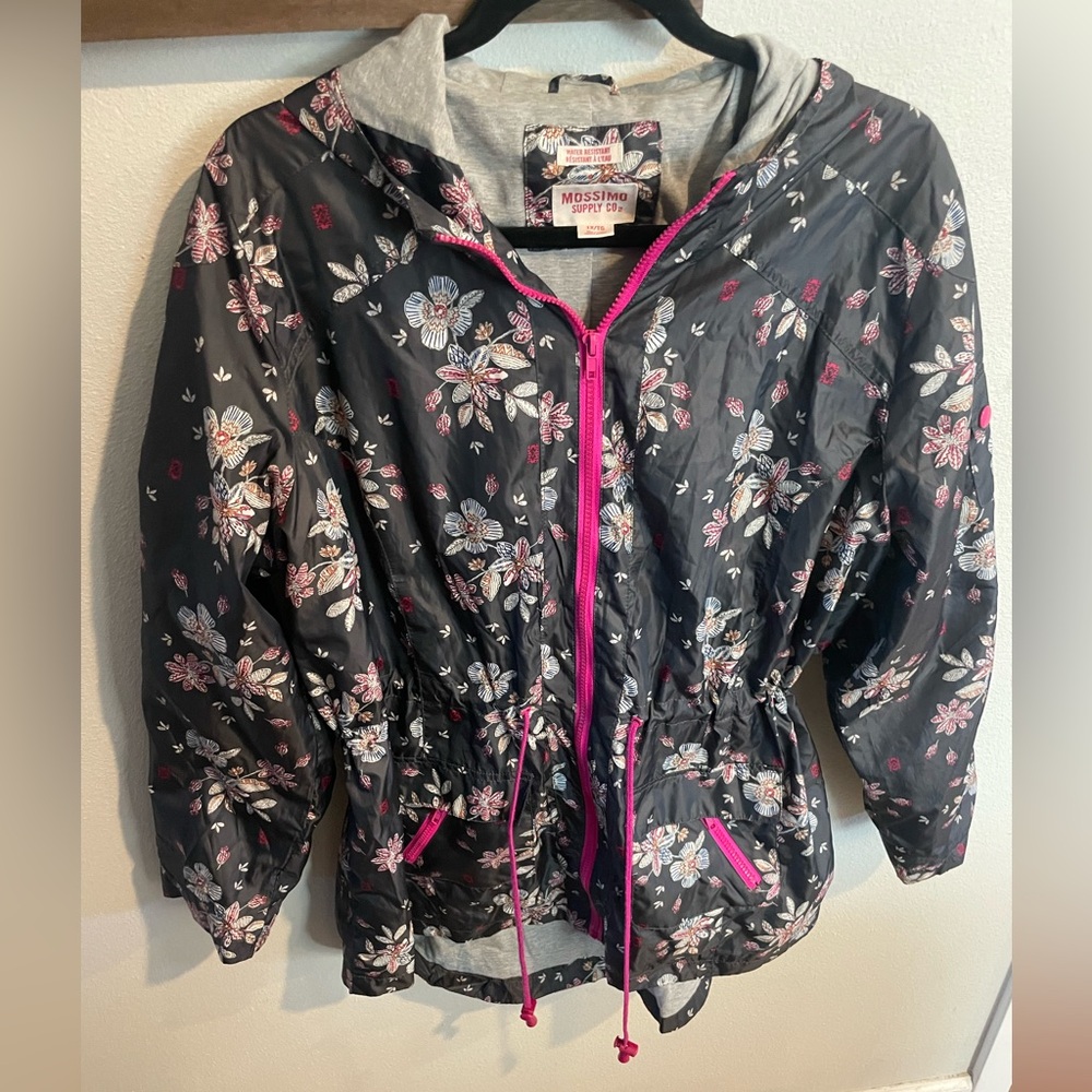 Xhilaration Floral Hooded Jacket with Pink Accents Size 1xl